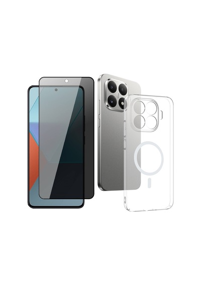 Vendas Xiaomi 15t Pro Kamera Korumalı M-safe Şarj Özellikli Şeffaf Zore London Sert Pc Kapak + Hayalet Ekran Koruyucu Şeffaf