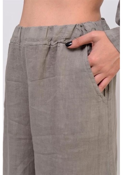 Eren Style İtalyan Fisto Detaylı Keten Pantolon-9186 Vizon