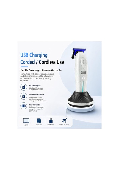 Şarjlı Tıraş Makinesi V-887t - 9000 Rpm 240 Dakika Profesyonel Trimmer - Beyaz