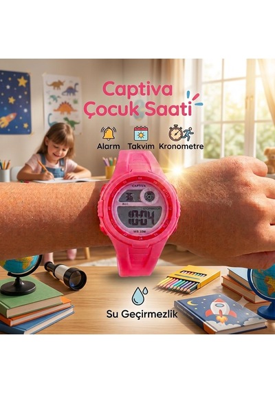 Captiva Alarmlı Kronometreli Çocuk Kol Saati Pembe