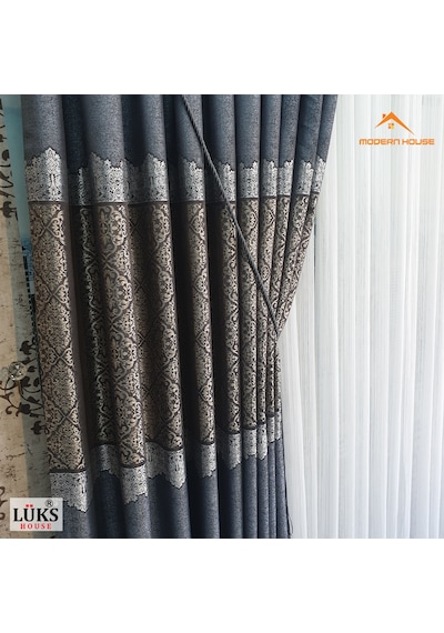 Lüks Kırçıllı Mavi Fon Pano Perde Sık Pile Tek Kanat-modern House Mavi