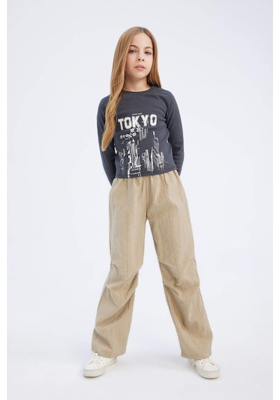 DeFacto Kız Çocuk Beli Lastikli Düz Paça Paraşüt Pantolon D7605A825SMBG414 Bej