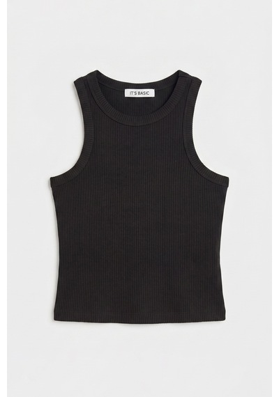 Kadın Siyah S6-1 Sıfır Kol Esnek Kumaş Crop Top