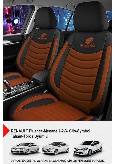 Panther Serisi Keten Kumaş Oto Koltuk Kılıfı- Renault Fluence-megan 1-2-3-clio-symbol-toros Uyumlu Taba