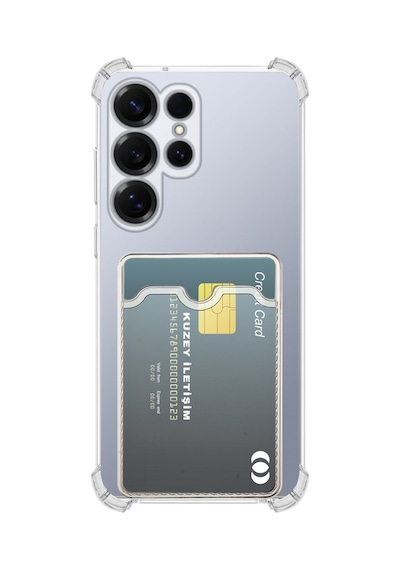 Samsung Galaxy S25 Ultra İle Uyumlu Kapak Kamera Korumalı Kartlıklı Darbe Emici Şeffaf Silikon Kılıf