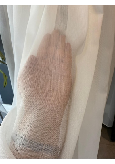 Desensiz Vakko Bambu Sade Desenli 1-3 Sık Pile Tül Perde, Etekleri Kurşunlu Kırışmaz Tül Perde Kırık Beyaz