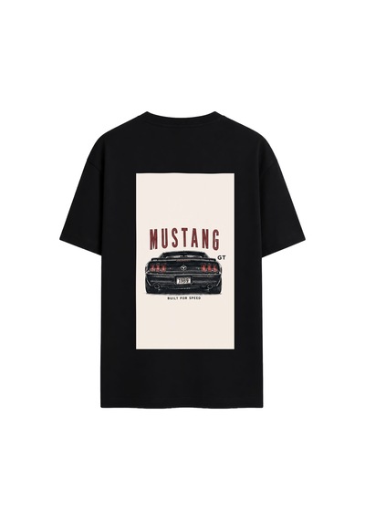 Black Nova Oversize Baskılı Unisex Tişört Mustang Gt Black Siyah