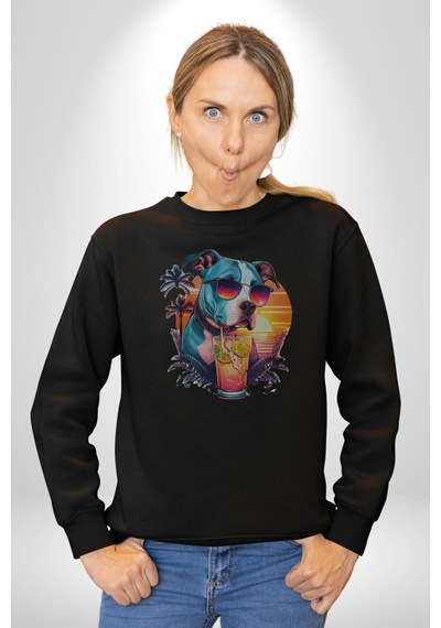 Tatil Köpek Soğuk Kokteyl İçeçek Unisex Siyah Baskılı Sweatshirt Siyah