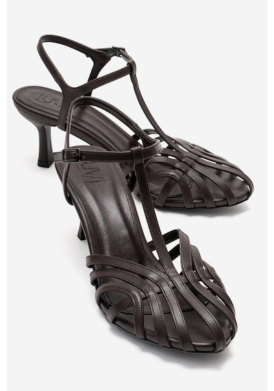 Luvishoes Luvi Shoes Felip Kahve Cilt Bantlı Kadın Kısa Topuklu Ayakkabı Kahve Rengi Kahverengi