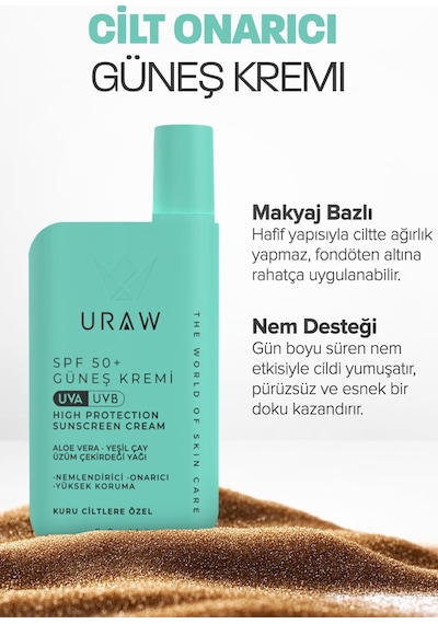 Uraw Aloe Vera Kuru Atopik Ciltlere Özel Doku Yenileyici Güneş Kremi SPF50+ 50 ML