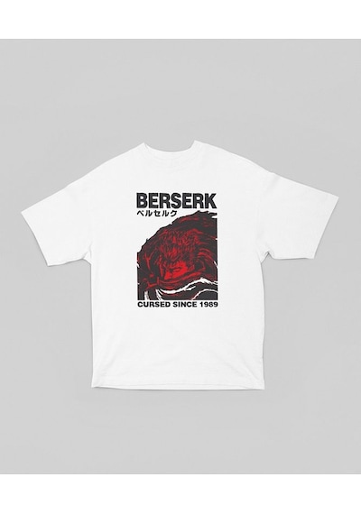 Berserk Guts Cursed Since 1989 Baskılı Unisex Oversize Anime Kara Beyaz