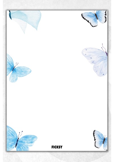 A5 Kelebek Bloknot Çizgisiz Defter - 50 Yaprak - Memopad - Notepad - Not Defteri - Not Kağıdı Mavi Mavi