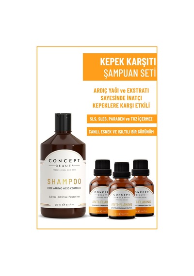 Concept Beauty Kepek Karşıtı Şampuan 240 ML + Flaking Kepek Karşıtı Shot 3 x 20 ML
