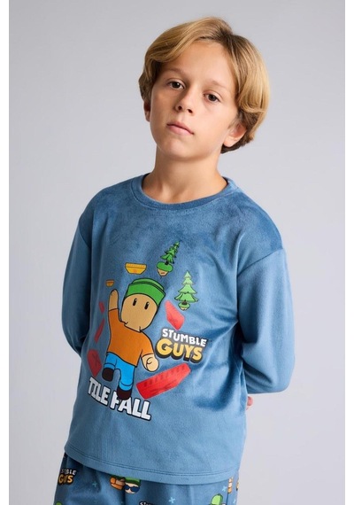 Defacto Stumble Guys Baskılı Kadife 2li Pijama Takımı Erkek Çocuk I3436a826cwbe764 Mavi-be764