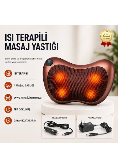 Isı Terapili Masaj Yastığı Ev Ve Araç İçin Boyun Bel Sırt Bacak Masaj Aleti-1742 Gri