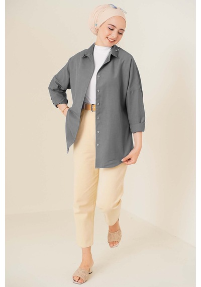 Bigdart 103901 Oversize Basic Tesettür Gömlek - Gri 001