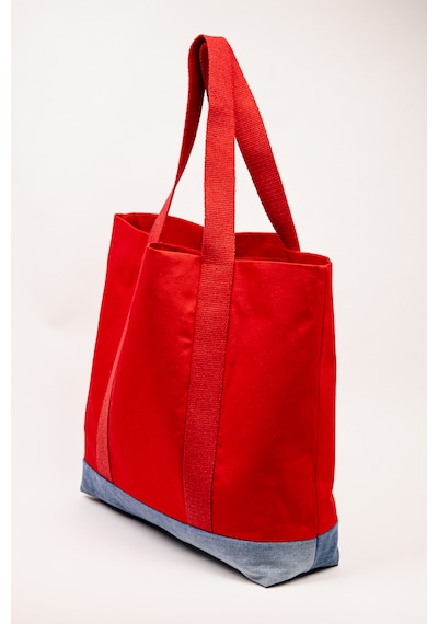 Fabric Craft Bag Plaj & Günlük Omuz Çantası Kırmızı Denim Detaylı Astarlı 51x44 Cm Kırmızı - Mavi