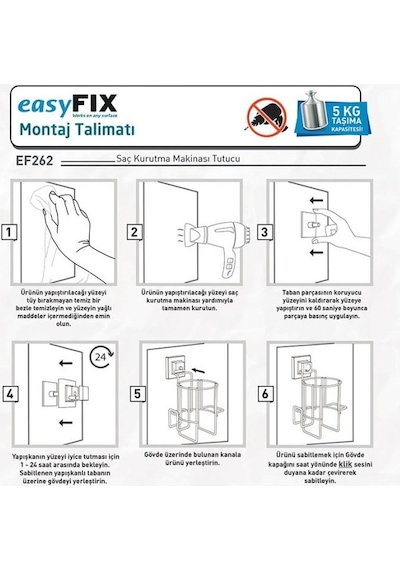 Geseus Yapışkanlı Fön Makinesi Askısı Krom Ef262