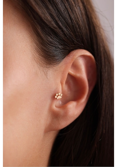 14 Ayar Altın Kedi Köpek Pati Tragus Küpe