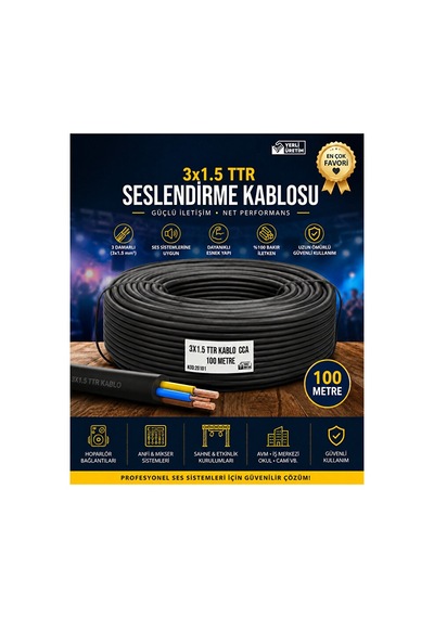 3x1.5 Ttr Seslendirme Kablosu 100 Mt Profesyonel Hoparlör Ve Anfi