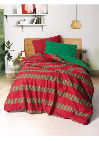 Cozy Home Festive Tek Kişilik Lastikli Çarşaflı Nevresim Takımı Holly Yeşil Yeşil