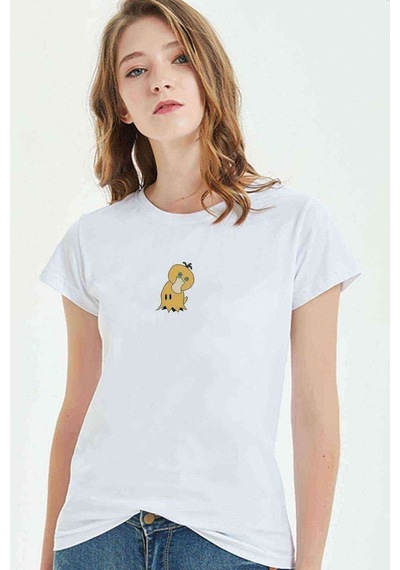 Psyduck Mimikkyu Pokemon Baskılı Beyaz Kadın Tshirt
