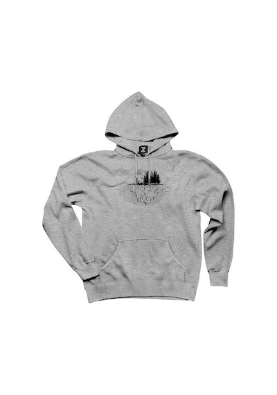 Moon Mountain Landscape Gri Kapşonlu Sweatshirt Hoodie Gri