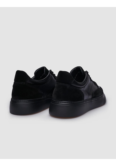 %100 Hakiki Deri Siyah Süet Bağcıklı Erkek Sneaker-siyah Siyah