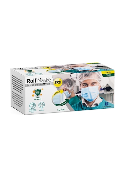 Roll Eko Meltblownlu 3 Katlı Lastikli Cerrahi Maske 100 Adet