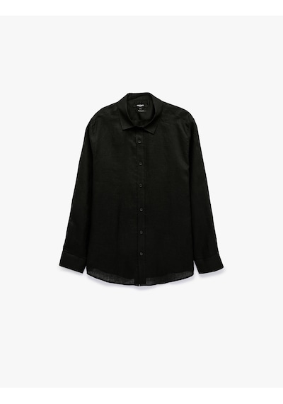 Koton Regular Fit Klasik Yaka Uzun Kollu Keten Gömlek Siyah 6sam60206hw