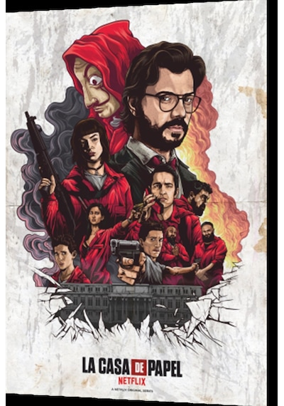 la casa de papel kolaj retro ahşap poster