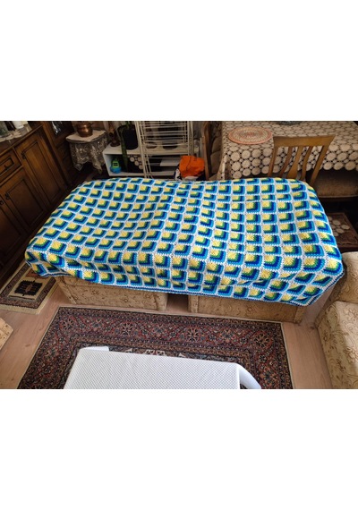 El Yapımı Tığ İşi Granny Square Battaniye Mavi 36 Derece Üstü
