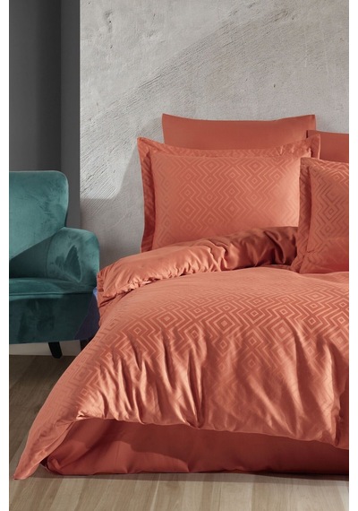 Jakarlı & Saten Çift Kişilik Nevresim Takımı - %100 Pamuk - Metis Terra Kiremit Terracotta