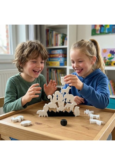 Montessori Hayvan Figürlü Denge Oyunu - Eğitici Zeka Geliştirici Tetris Blokları - Beyaz - 12 Parça