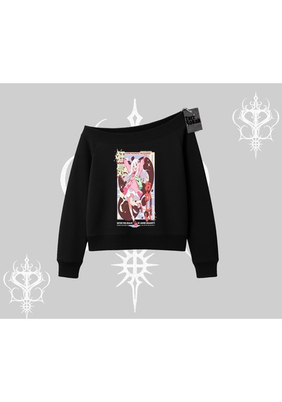 Startmore Kayık Yaka Sweatshirt Madness Unleashed Anime Girl Baskılı Siyah