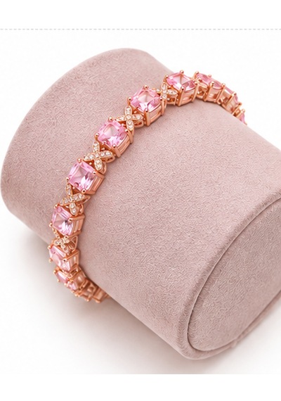 Pembe Zirkon Taşlı Kelebek Detaylı Kadın Bileklik- Rose Gold Şık Tasarım Altın - Pembe