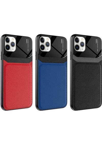 Noktaks - İphone 11 Pro Uyumlu Kılıf Deri Görünümlü Kamera Adası Parlak Emiks Kapak - Siyah - T19160