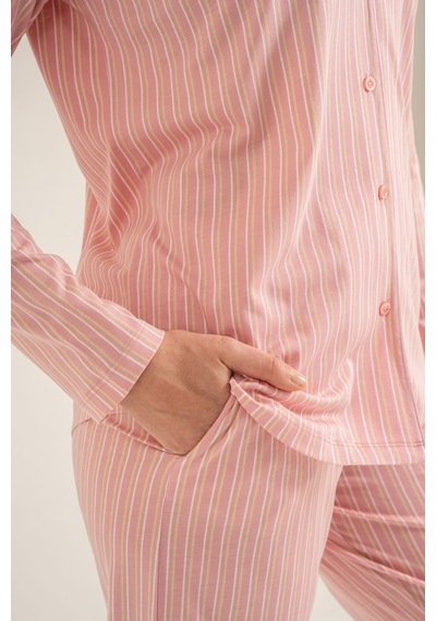 Pierre Cardin Kadın Stripes Pembe Gömlek Pijama Takımı Pc9296-s-v1 Pc9296-s-v1