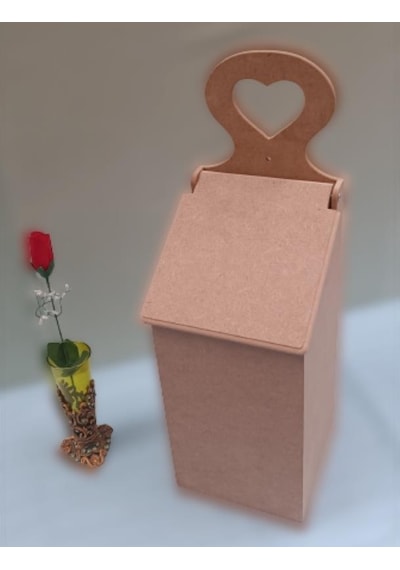 Hobi Dekoratif Model Poşet Kutusu Ahşap Mdf Ham Kalpli El Yapımı
