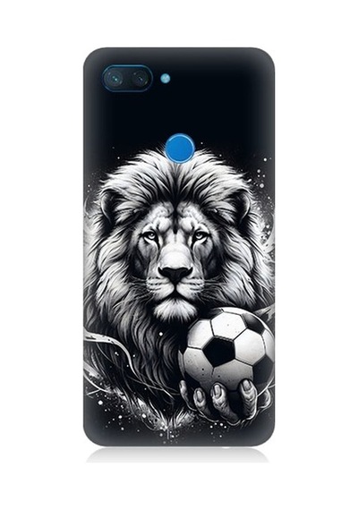 Xiaomi Mi 8 Lite Uyumlu Siyah Beyaz Aslan Ve Futbol Topu Desenli Silikon Kılıf