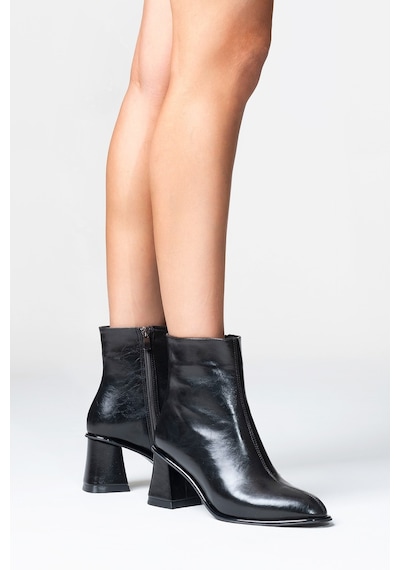 Luvishoes Luvi Shoes Alba Siyah Cilt Kadın Kalın Topuklu Bot Siyah-Cilt