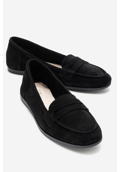 Luvishoes F02 Siyah Süet Hakiki Deri Kadın Loafer Ayakkabı Siyah