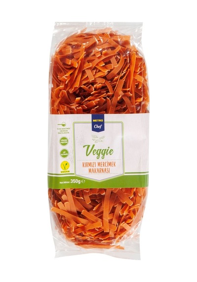 Metro Chef Çubuk Makarna 350 G Kırmızı Mercimek - Vegan, Yüksek Protein Ve Lif 4'li Avantaj Pak Tarı