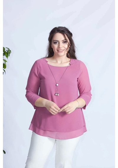 Moda Berray 1934 Kolyeli Şifon Büyük Beden Şık Bluz Gül Kurusu Gülkurusu Moda Berray 1934 Kolyeli Şifon Büyük Beden Şık Bluz Gül Kurusu Gülkurusu