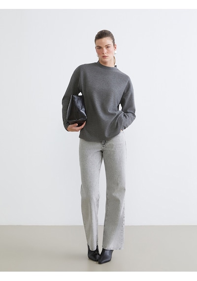 Lcw Everyday Antrasit Bisiklet Yaka Oversize Kadın Tişört