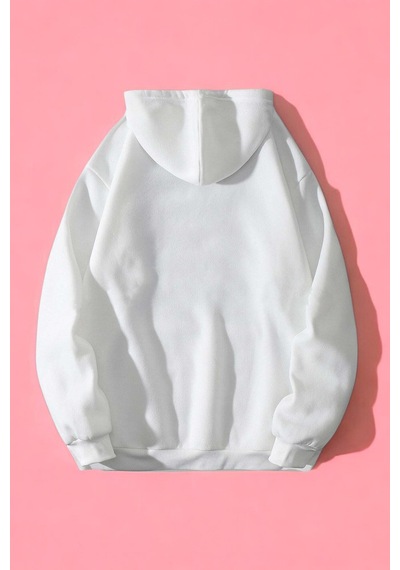 Kalp Baskılı Unisex Oversize Sweatshirt Beyaz