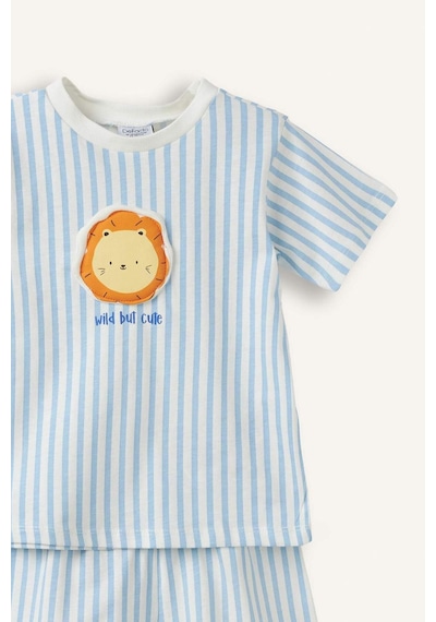 Defacto Çizgili Kısa Kollu Üst Şort Alt 2li Pijama Takımı Erkek Bebek H4033a526hsbe316 Mavi-be316