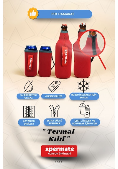Xpermate Termal İçecek Kılıfı Sıcak & Soğuk Tutan Kutu Bira Termal Kılıf 0,5l Kırmızı