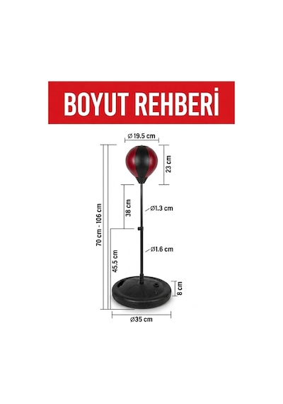 1 Adet 70-106 Cm Ayarlanabilir Çocuk Boks Antrenman Standı- Şişirme Pompalı Eldivensiz Çok Renkli