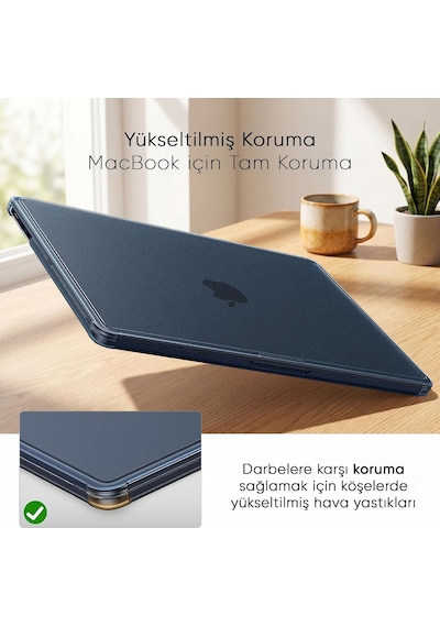 Macbook Air M5/m4/m3/m2 13.6 İnç İle Uyumlu Mat Kılıf Köşe Korumalı Ve Şeffaf Çizgi Detaylı Tasarım 2026/2025/2024/2023/2022 A3449 - A3240 - A3113 - A2681 Mavi Şeffaf Belirtilmemiş